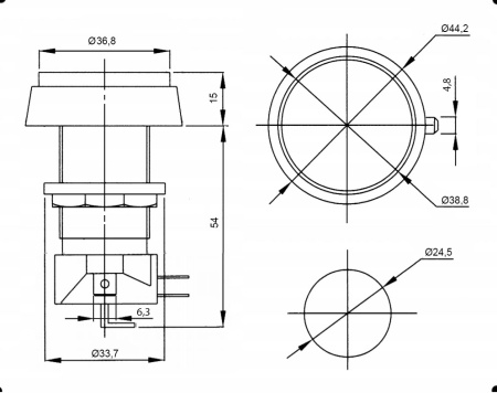 Кнопка GMSI круглая RUICHI 4B-C с LED подсветкой 12 В, 5 А, 30 мОм, 250 В, NO(NC)+NC(NO), желтая