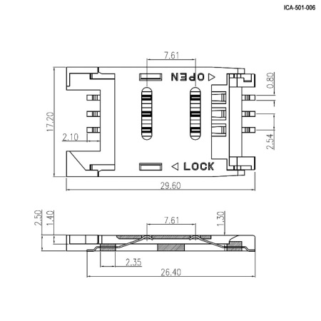 Держатель SIM RUICHI ICA-501-006 (KSI-06211-AP) 6PI, 2Х3 - 6 контактов