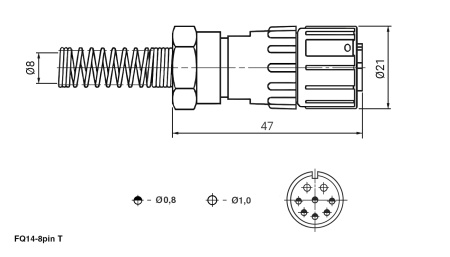 Разъём быстроразъёмный, кабельное гнездо с байонетным соединением RUICHI FQ14-8pin TJ, 8 контактов, IP67, 3 А, 250 В, -55…+85 °С, корпус алюминиевый, контакт медный