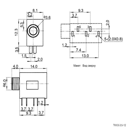 Разъём аудио RUICHI TKX3-3.5-12 PCB jack, гнездо на плату