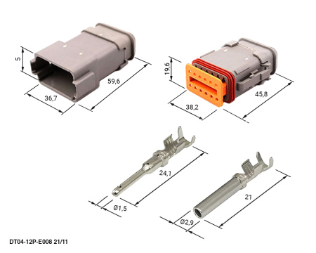 DT04-12P-E008 21/11 RUICHI Комплект разъёмов, 48В, 12 конт., IP68