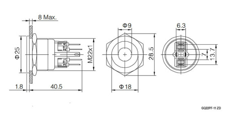 Кнопка антивандальная RUICHI GQ22PF-11ZD/R/N, ON-OFF+OFF-ON, рабочая температура -25…+55 °C, никелированная латунь