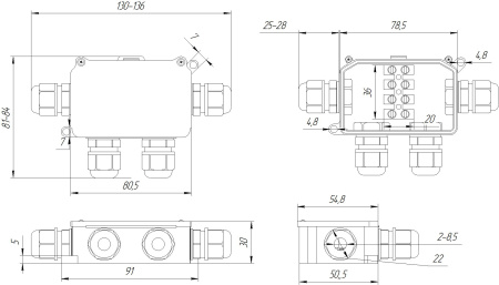 Коробка распределительная RUICHI BOX-4 IP65 3pin CA10-4P 10A/450V, пластик