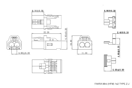 Высокочастотный разъем RUICHI серии FAKRA Mini (HFM) 1x2 TYPE Z-J (розетка)
