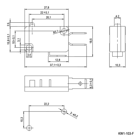 Микропереключатель RUICHI KW1-103-F, ON-(ON) SPDT, 15 A, 250 В