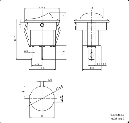 Клавишный переключатель круглый RUICHI SMRS-101-2, ON-OFF, SPST, красный, без подсветки