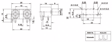 Разъём RCA RUICHI RCA-216 гнездо на плату (RS-212), 50 В
