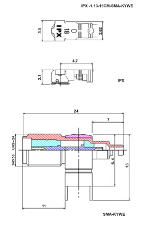 Разъём высокочастотный RUICHI IPX -1.13-15CM-SMA-KYWE, длина 15 см