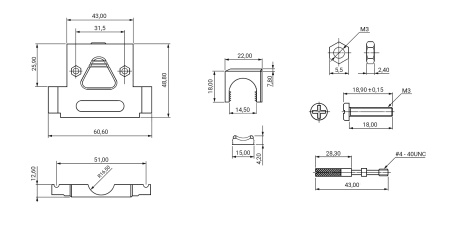Корпус к разъёму D-SUB RUICHIDP-50C, ABS