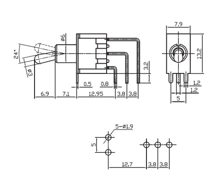 Микротумблер RUICHI MTS-102-C4, ON-ON, SPDT, 3 А, 250 В, 20 мОм, монтаж на плату, 3 контакта