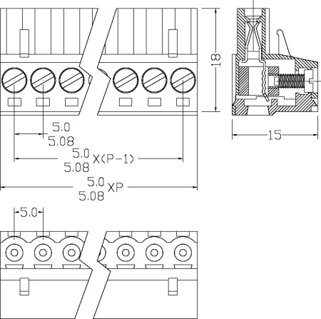 Клеммник разъемный винтовой прямой, розетка (F) SZC XY2500F-A-04P ( 2ERGK-5.0-04P / 2EDGK-5.0-04P / 2EGTK-5.0-04P ), 4 контакта с шагом 5,0 мм, 12 А, 28-12 AWG, 2,5 мм?, PA66