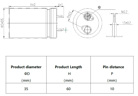 HP-2R7-J367VYJ33, ионистор KAMCAP, 360 Ф, 2.7 В, 75.9 А, 30х60 мм, циллиндрический, с жесткими выводами (Snap in)