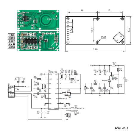 RCWL-0516, RUICHI Модуль микроволнового датчика движения (Доплеровский радар) 4-28V Arduino