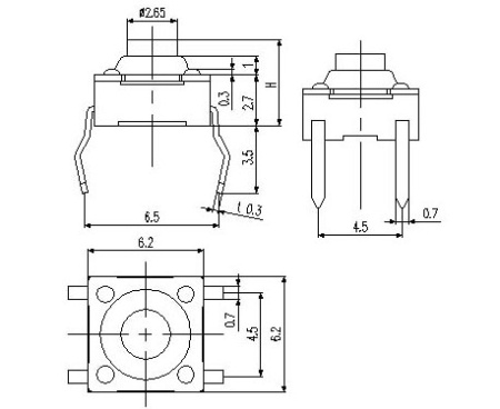 Тактовая кнопка пылевлагозащищенная RUICHI WS6250-100AR, 6.2х6.2х4.3 мм, OFF-ON (4Р), IP 67, 50 мА, 12 В, 50 мОм