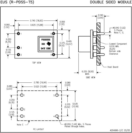 PTN78000WAH, преобразователь постоянного тока DC-DC неизолированный Texas Instruments, 22.5 Вт, 2.5 В ... 12.6 В, 1.5 А, регулируемый, корпус DIPMODULE5
