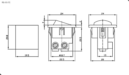 Клавишный переключатель RUICHI RS-101-7C, ON-OFF, чёрный