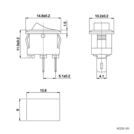 Клавишный переключатель RUICHI KCD5-101-C3-R/2P, ON-OFF, 2 контакта, красный