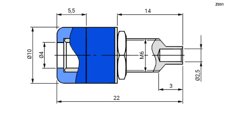 Клемма приборная RUICHI Z031 4 мм, разъём синий, Ф4 мм