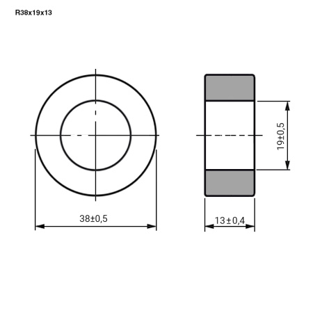 Феррит RUICHI, R38x19x13, PC40