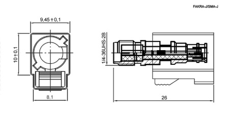 Высокочастотный разъем RUICHI серии FAKRA TYPE D-J (розетка) / SMA-J (розетка) для коммутации оборудования GSM, обжимной, на кабель RG174/RG316, 5000 МОм, -40…+105 °C, цвет корпуса фиолетовый (RAL 4004)