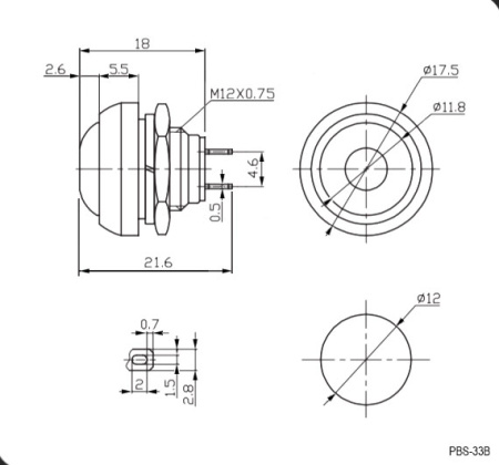 Кнопочный переключатель RUICHI PBS-33B, OFF-(ON), черный
