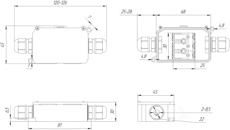 Коробка распределительная RUICHI BOX-2 IP65 2pin PC923B 10A/450V, пластик