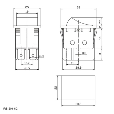 Клавишный переключатель RUICHI IRS-201-6C, ON-OFF