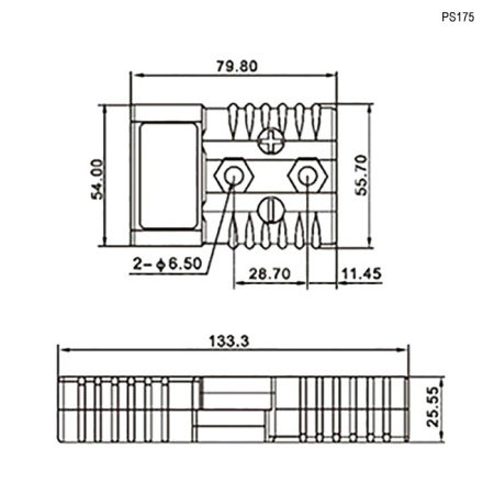 Силовой разъем RUICHI PS175, 175 А, 600 В, -20...+150 °C, корпус PC UL94 V-0 серый
