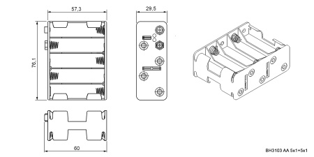 Батарейный отсек RUICHI BH3103 AA 5x1+5x1, открытый