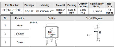 IRFR024NTRPBF Elecsuper полевой транзистор (MOSFET), N-канал, 60 В, 20 А, TO-252 (DPAK)