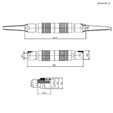 Быстроразъемный разъем Push-Pull вилка-розетка RUICHI SY1311/P-4P, двухтактный, IP67, 4 контакта, 250 В, 3.5 А, -55…+85 °С, 5 - 35 H