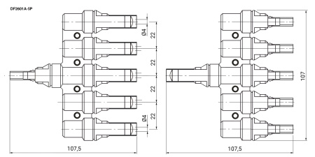 Коннектор для солнечных батарей RUICHI DF-2601A-P (MC4Y 4x1), универсальный