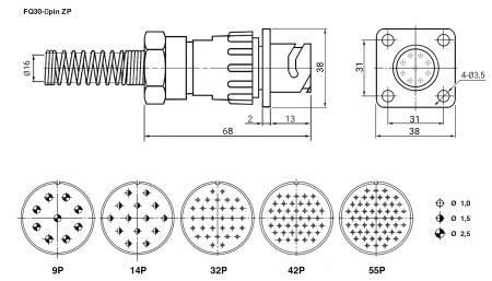 Разъём быстроразъёмный FQ30-14ZPK-16 (бл.каб.роз.), 14-ти контакнтый
