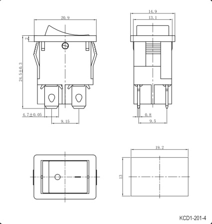 Клавишный переключатель RUICHI KCD1-201N-4-C3 R/4P, ON-OFF