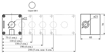 Кнопочный пост RUICHI GB5-D02, 2-х местный, IP40/IP65, 67х67х105 мм, открытой установки, серый/черный