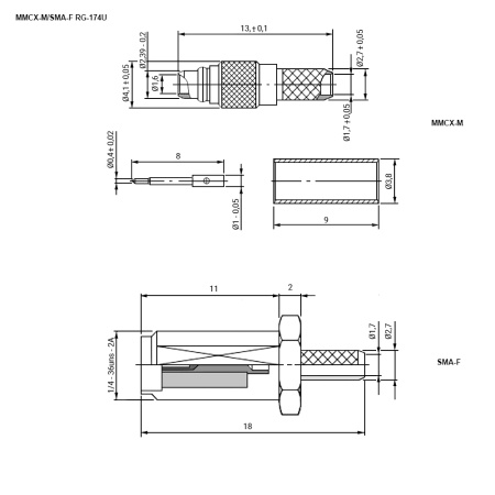 Разъём высокочастотный RUICHI ммCX-M/SMA-F RG-174U 15CM, длина 15 см