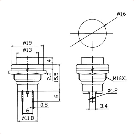 Кнопочный переключатель RUICHI PBS-26B, OFF-(ON), чёрный