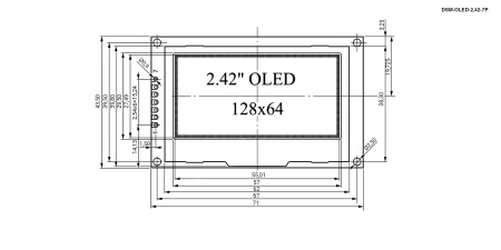 2.42-дюймовый модуль OLED-дисплей RUICHI, DSM-OLED-2.42-7P-Y, разрешение 128x64 пикселей, интерфейс SPI/I2C, жёлтый