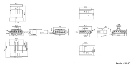 SuperSeal 1.5, 5PIN MF, RUICHI Комплект разъёмов, 24В, 5 конт., IP66