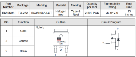 ES50N06 Elecsuper полевой транзистор (MOSFET), N-канал, 60 В, 20 А, TO-252 (DPAK)