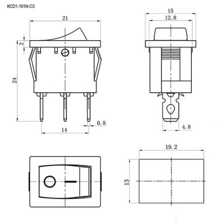 Клавишный переключатель RUICHI KCD1-101-C3-BL/3P, ON-OFF, 3 контакта, голубой