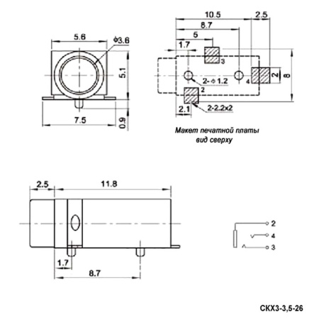 Разъём аудио RUICHI CKX3-3.5-26, гнездо на плату