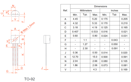MCR100-6G Weida тиристор, 600 В, 0.8 А, TO-92