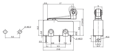 Микропереключатель с планкой и роликом RUICHI MSW-13, ON-(ON), 3 А, 250 В