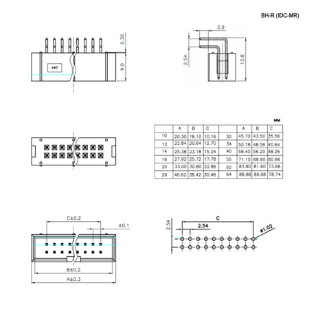 Разъём IDC RUICHI BH-06R (IDC-06MR), 6 контактов
