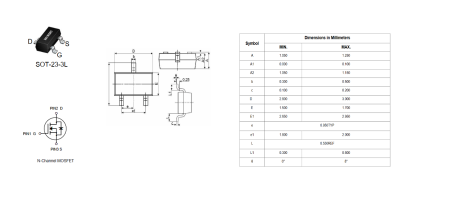 AO3400 HXY полевой транзистор (MOSFET), N-канал, 30 В, 5.8 А, SOT-23