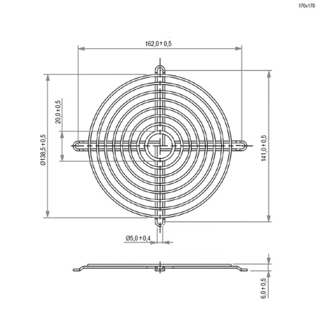 Решетка для осевого вентилятора металлическая RUICHI, 170x150 мм