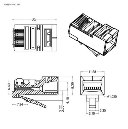 Разъём RJ RUICHI RJ45 (TP-8P8C) STP, 1 гнездо