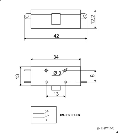 Микропереключатель без фиксации RUICHI Д703, ON-(OFF)/OFF-(ON) 4P, 5 А, 220 В