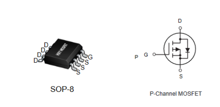 FDS9435A HXY полевой транзистор (MOSFET) P-канал, -30 В, -5.8 А, 55 мОм, 11 нКл, SOP-8